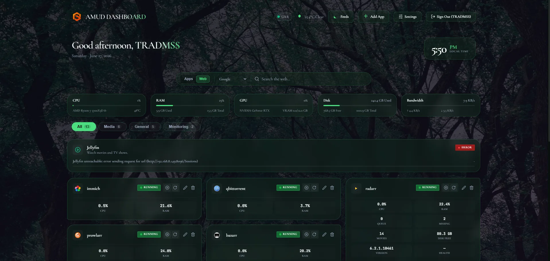 AMUD Dashboard — Rainforest Mist theme